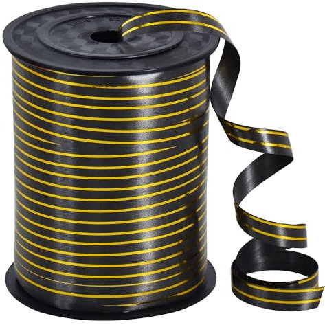 Ringelband mit schwarzem Goldrand, Ballon-Ringelbänder, 219 m, Ballonschnur für DIY-Dekoration, Geschenkverpackung, Bänder und Schleifen für Weihnachten, Neujahr, Geburtstag, Abschlusszubehör