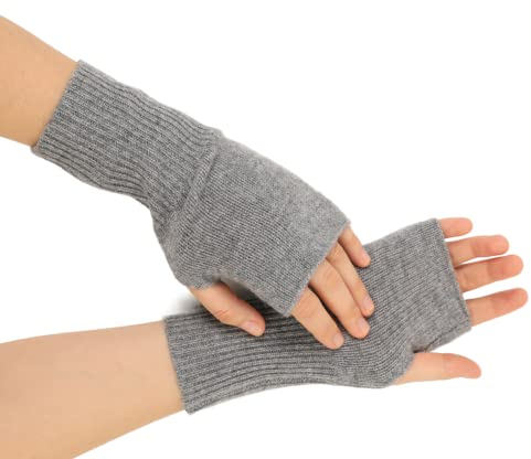 Prettystern Unisex 2-fädige dick gestrickte Kaschmir Fingerlose Handschuhe Pulswärmer Damen Hand-Stulpen grau