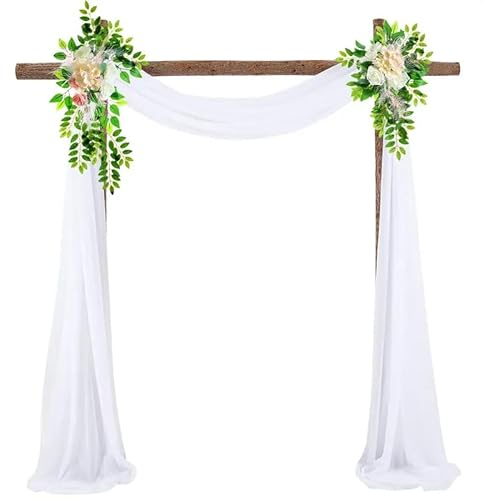 Gohytal Hochzeit Vorhang Weiß, Querbehang Freihanddeko, Transparentem Voile Hochzeitsbogen Gardinen Voile Vorhang 70x550 cm Fensterdekoration, für Fotografie Party Hochzeit Geburtstag Taufe