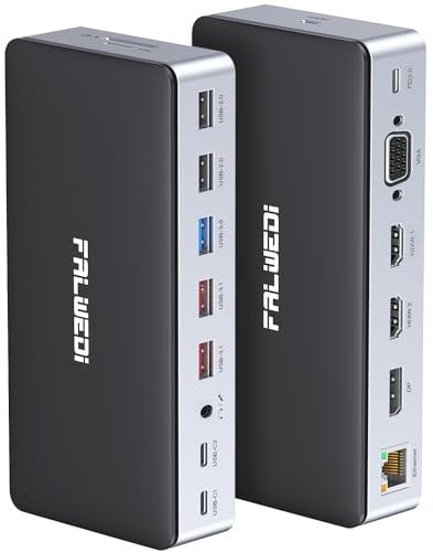 USB C Docking Station Dual Monitor, 16 in 1 Multiport Adapter Hub with Triple Display (2 HDMI, DP, VGA, 2 PD 100W & 18W, RJ45, USB C&A, SD/TF, Mic/Audio) Compatible for MacBook/Dell/HP/Lenovo Laptops