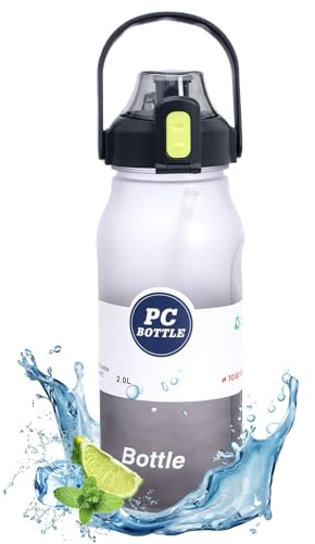 2 Litre Water Bottle BPA Free Large Water Bottle with Straw Leakproof Water Bottle 2L with Portable Handle Anti Rupture Drink Bottles for Gym Daily Use Sports Outdoor Riding