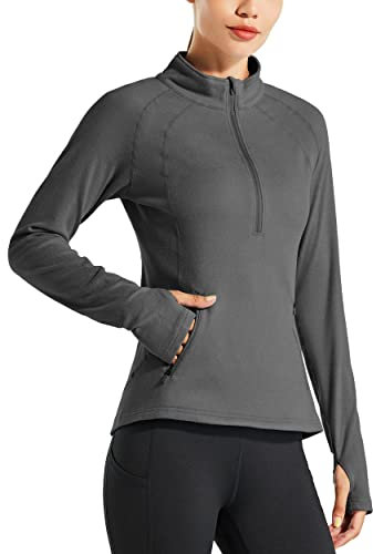 WILLIT Damen Fleece Pullover Laufjacke Thermal Sweatjacke Reithemd Warm Golfshirt Langarm Fleecepullover Half Zip Fleeceshirt Übung Winter Gear Dunkelgrau M