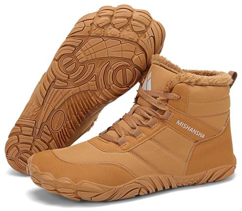 Mishansha Scarpe Scarponcini Uomo Invernali Stivali Neve Antiscivolo Scarponi Invernale Scarpe Minimaliste, Marrone Gr.39