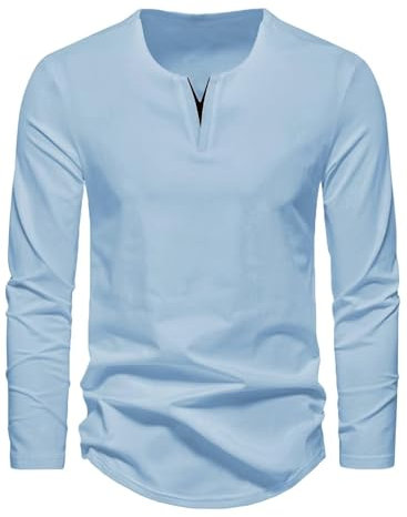 Meilicloth T Shirt Herren Langarm V Ausschnitt Herren Oberteile Longsleeve Baumwolle Muscle Shirt Herren Freizeit Pullover Basic Sweatshirt Herbst Winter Warm A Hellblau M
