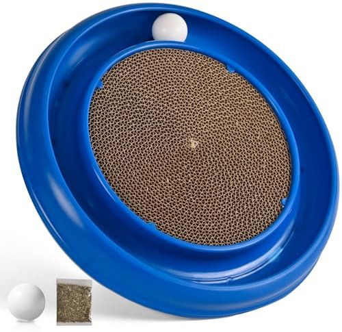 Dzgine Tabla rascadora para gatos con bola de pista, juguete interactivo para gatos de interior (azul)