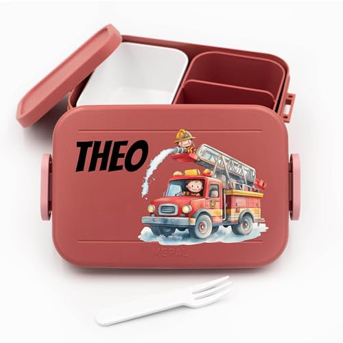 Kinder Lunchbox für Mepal Bento Box Midi Bentobox Feuerwehr - Feuerwehrauto - 900 ml - Vivid Mauve kindergarten brotdose jungen geschenke für den kindergartenstart name