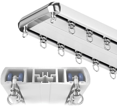 Doppelte Stummen Vorhangschiene, Zweiläufige Schiebegardinenschiene, Strapazierfähige Raumteiler-Gardinenstange Aus Aluminium Zur Wand- Und Deckenmontage Für Privatsphäre Und Wohndekor(White,260cm/8.5