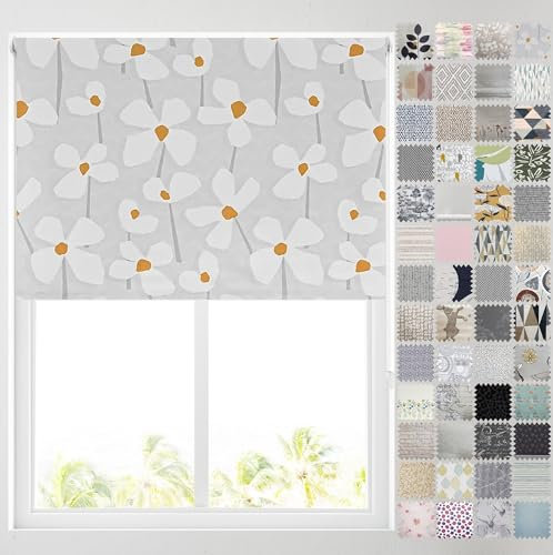 Barnes Blinds - Blackout Pattern Roller Blinds for Windows, Custom Cut to Size - Thermal Fabric Durable Fittings Easy Fit (Daisies 91.5cm)