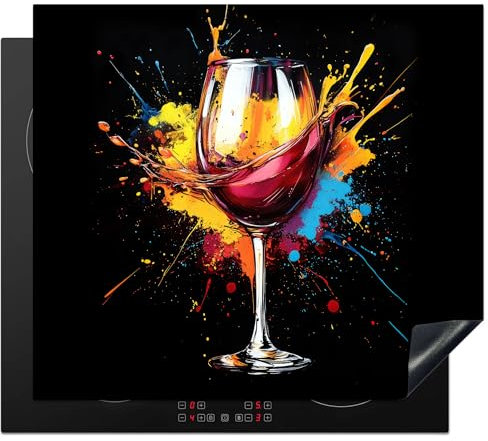 KitchenYeah© Protezione Piano Cottura Tappetino per Induzione 60x52 cm Cucina Proteggi Coprifornello Antiscivolo Vino - Bicchiere - Graffiti - Bevanda - Rosso - Pittura