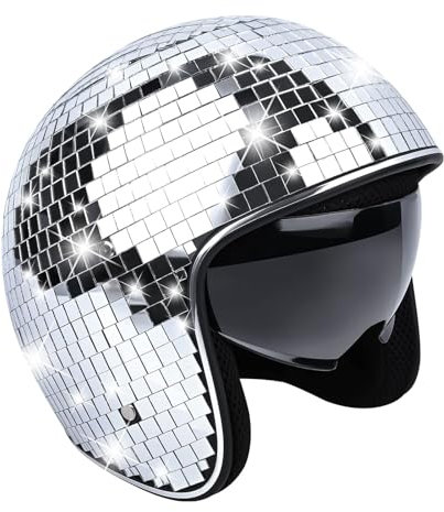 Disco Helmet with Retractable Visor Glitter Mirror Glass Punk Costume Hat for Bar DJ Club Party