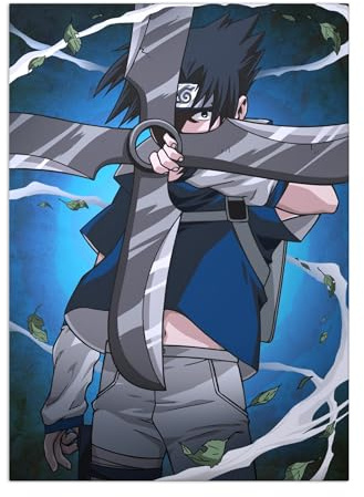 Displate Offiziell Naruto MetallPoster Magnetische Befestigung Lizenziert Bilder Hochwertiges Poster Naruto Characters - Sasuke Poster 45 cm x 32 cm