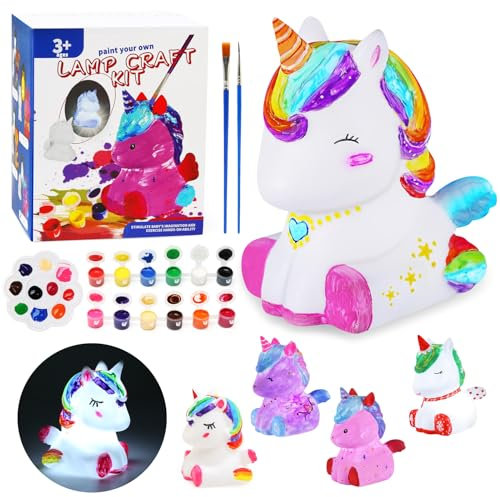 LinStyle Paint Your Own Unicorn Lamp Art Kit,DIY Night Light,Painting kit for Kids 6-12,Arts and Crafts Supplies Birthday Party Holiday Unicorns Gift for Teens Girls Boys Age 3 4 5 6 7 8+