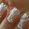 Glitter False Nails Medium Square, SXVME French Press on Nails Coffin Rhinestones Silver Sequins Line Full Cover Nude Fake Nails Acrylic Nails Press ons Shiny Stick on Nails for Women 24 Pcs