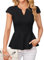 GRACE KARIN Womens Dressy Peplum Tops 2025 Summer V Neck Cap Sleeves Tunic Fitted Waist Business Work Blouse Black L