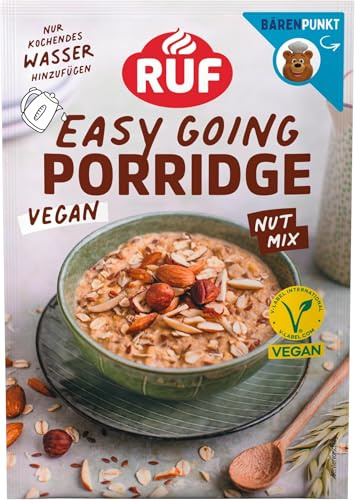 RUF Veganes Porridge Nuts & Oats, Oatmeal mit Mandeln, Haselnüssen & Leinsamen, einfache Zubereitung, im praktischen Portionsbeutel, 1 x 60 g (Packung mit 5)