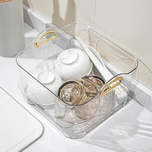 Clear Plastic Washing Up Bowl with Handles and Drain Plug, Kitchen Dish Organiser, fruit veg wash soak drain bowl