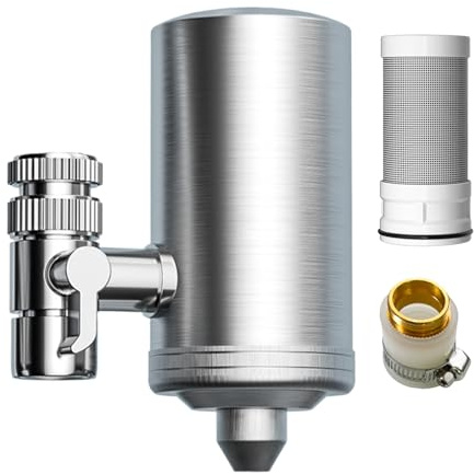 Kitchen Sink Water Purifier with Carbon Block Filter | Durable Stainless Steel Faucet Filter System – Improves Tap Water Taste, Removes Impurities, Rust, Lead, for Home Drinking and Cooking Use