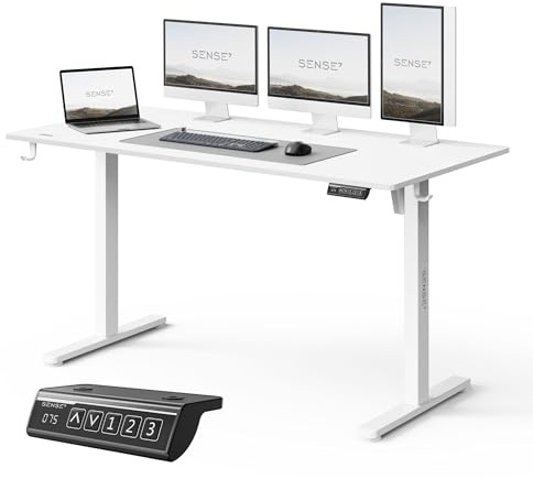 SENSE7 Escritorio Elevable Eléctrico Blanco 140x70 cm 70 kg con Memoria | Ajuste de altura, Estilo nórdico, Para teletrabajo y oficina, Uso diario en el hogar, Para estudios y despachos
