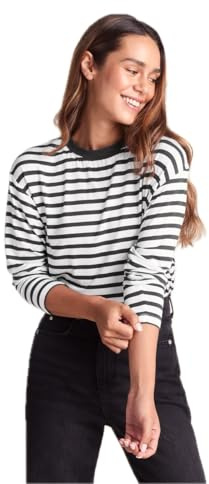TOG24 Kitty Womens Striped Long Sleeve T-Shirt, Relaxed Fit Dyed Dropped | Size 18,Washed Black Stripe,Body:96% Viscose, 4% Elastane, Tee, Ribbed collar, Running, Everyday wear