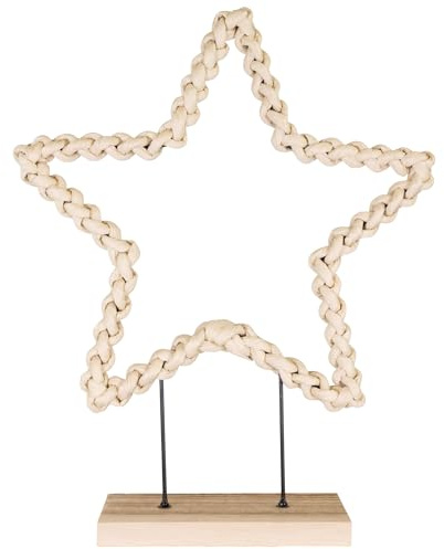matches21 HOME & HOBBY Deko Stern aus Metall mit Papierkordel auf Holzfuß Cremeweiß 37 cm - Boho Weihnachtsdeko für Zuhause