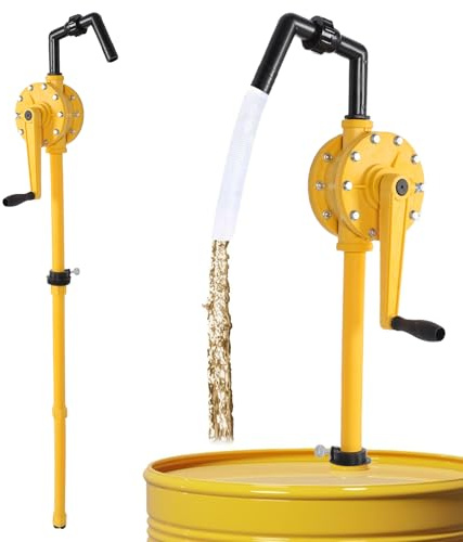 Pompe à main gasoil manuelle en PP pour futs 200-220L, débit 35L / min - transfert efficace carburant et fioul, robuste et portable pour cuve GNR 12V et siphon pétrole