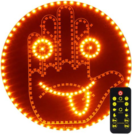 Auto Finger Licht und Ausdruck Zeichen Licht, 2 In 1 AutoAusdruck Geste Lichter mit 14 Modi Auto Lächelndes Gesicht Lampe Mit Fernbedienung Ausdruck Finger Lechten LED Schild für Männer Kfz LKW