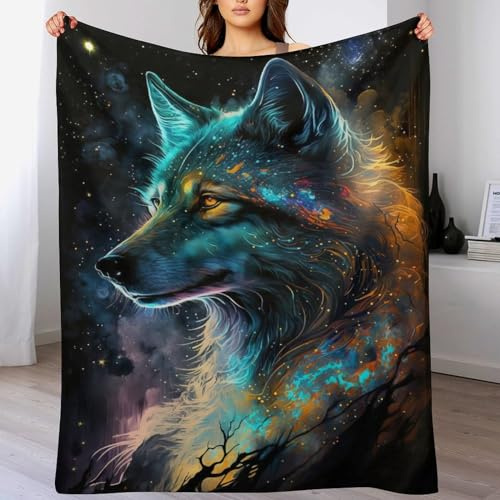 Decke Flannel Kuscheldecken Cloudy Wolf Couchdecke, Warme Weiche Vier Jahreszeiten Decken, Schlafdecke Tagesdecke （130×150cm）