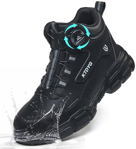 KTDYG Chaussures de Sécurité Hommes Femmes Imperméable Montante Basket de Sécurité Légère Confortable Bottines de Sécurité Embout en Acier Antidérapant Bottines de Travail, Noir, 43EU