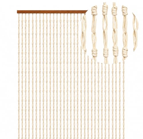 PALUPLUS Tenda a Corda di Carta Antimosche colore Beige, misura 120x240 cm, Tenda con asta in Legno per porte e finestre, moschiera a pannello, 62 catenelle a caduta, zanzariera per insetti -8790F -2