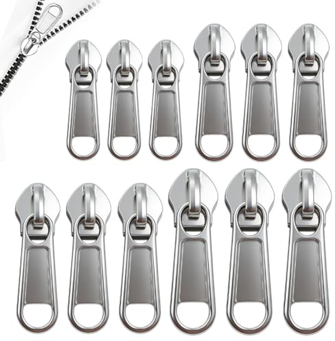 KEPYATI 12 Pezzi Zip Cursore Cerniera Ricambio, 4 Misure, Cerniera Lampo Tira Sostituzione, Set Di Riparazione Cerniere Per Giacche, Cappotti, Zaini, Nero (Metallo/Bianco)