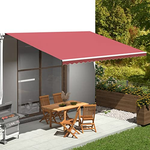 QUAHEAS - Telo per tenda da sole bordeaux 5x3,5 m, resistente ai raggi UV, impermeabile per giardino, terrazza, balcone, protezione solare e visiva con volant per telaio della tenda da sole