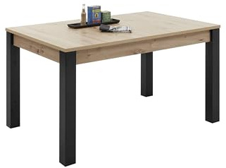 möbelando Esstisch Lucas 140–210 cm – Moderner Ausziehtisch mit Synchronauszug, Melaminbeschichtung in Artisan Eiche & schwarzem Gestell – Stabil, pflegeleicht & platzsparend für Esszimmer & Küche