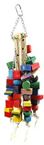 HAPPYPET Bamboo Supersize Wooden Puzzle Parrot Toy Durable Natural Safe Interactive Stimulating Non Toxic Hanging Cage Accessories for Birds Macaws