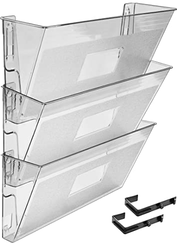 Acrimet Organisateur Mural pour Dossiers Modulaires en Plastique, format Lettre A4 (crochets inclus) (Couleur Transparent) (Lot de 3)