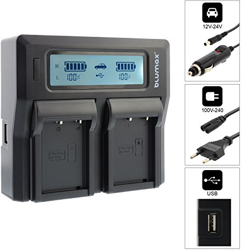 Blumax Doppelladegerät für Fujifilm NP-W126 | NP-W126s - Dual Charger - 8.4V, 12.6V, 16.8V DC - 1000mA - Kompatibel mit Fujifilm X-T1, X-T2, X-T10, X-T20 u.v.m.