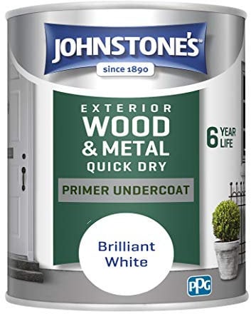 Johnstone's - Quick Dry Gloss Exterior Primer Undercoat - Brilliant White - Gloss Finish - Weather Protection - Resistant to cracking & peeling - 6 years of Life - 12m2 Coverage per Litre - 0.75 L