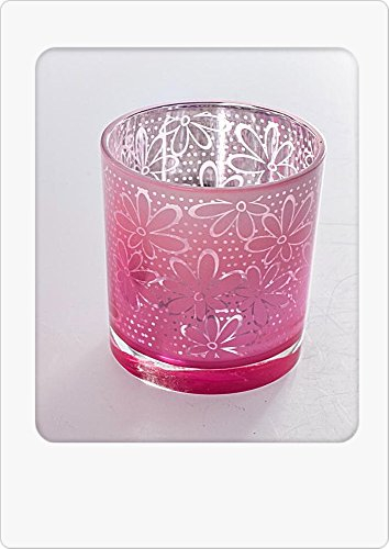 Formano 809117 Windlicht 10cm Blumen pink aus mattem Farbglas außen und innen angebrachter Metallic-Farbe mit Blumen - Dekor