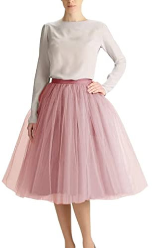 WDPL Jupe trapèze en tulle pour femme - Jupe tutu pour demoiselle d'honneur, Dusty Rose., Taille L
