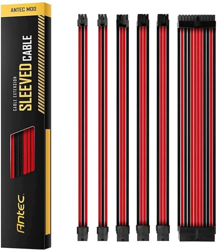 Antec Sleeved Cable - Power Supply Cable Extension Kit with Extra-Sleeved 24 PIN 8PIN 6PIN 4+4 PIN with Combs- Red (11.8inch/30cm)