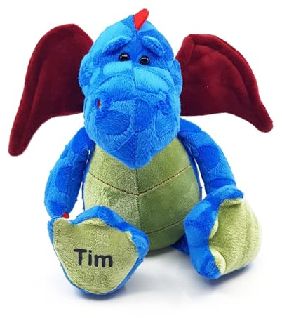 CreaDesign Personalisiertes Drachen Plüschtier mit Name 32 cm Plüsch Stofftier für Kinder, Kuscheltier für Jungen & Mädchen, Gewohnheit Babygeschenk für Geburt, Schule und Kinderzimmer