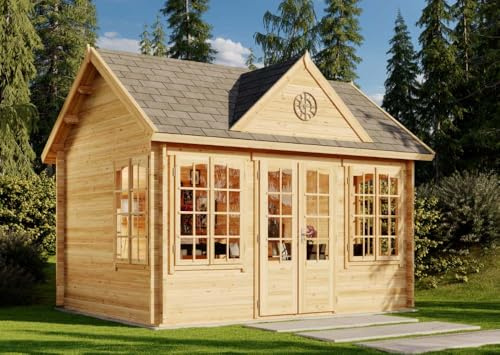 Alpholz Gartenhaus Clockhouse-44 Royal ISO aus Massiv-Holz, Gerätehaus mit 44 mm Wandstärke, Garten Holzhaus inklusive Montagematerial, Geräteschuppen Größe: 420 x 320 cm, Satteldach