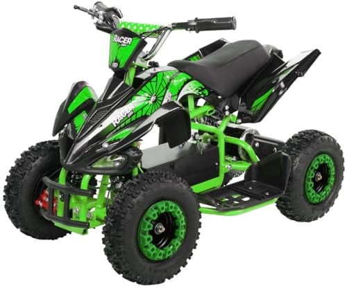 Actionbikes Motors Kinder Quad Elektro ATV Racer | 𝟑𝟔 Volt 𝟭𝟬𝟬𝟬 Watt Motor bis 𝟐𝟓 km/h - Kinderquad - Pocket Quad - Safety Touch Fußschalter - Für Kinder ab 6 Jahren (1000 Watt Schwarz/Grün)