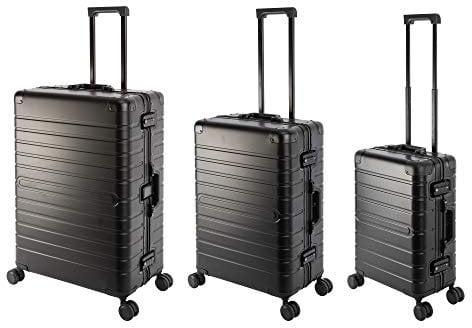 Travelhouse Koffer Oslo · 3-teiliges Set · Komplett aus Aluminium · 4 leiselaufende Doppelrollen · TSA · Reisegepäck Reisekoffer · Vol. S-44L · M-72L ·L-102L· Schwarz