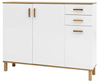 Schildmeyer Padua Schuhschrank weiß Glanz/Eiche-Landhaus Dekor, HxBxT 114,5 x 142 x 35 cm