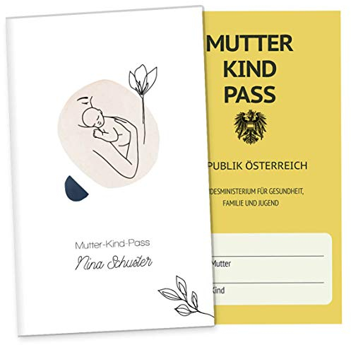 OLGS 3-tlg. Mutter-Kind-Passhülle Österreich personalisierbar Modern Lineart | Schwangerschaft Schutzhülle Muki-Pass mit Fach für Ultraschallbilder (MuKiPass personalisiert, Peace)
