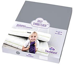 Träumeland TT02097 Spannbetttuch Jersey anthrazit, Größe 90 x 200 cm - besonders hautsympathisch und geschmeidig | hervorragende Spannkraft und gute Dehnbarkeit., grau, 200 g