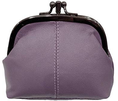 LOLUNA® Porte-Monnaie Femme Cuir véritable Agneau Souple - Fermoir Clic Clac et Compartiment Fermeture - Couleurs au Choix (Violet/Parme)