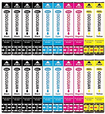 OGOUGUAN 16XL Tintenpatronen für Epson 16 Multipack kompatibel mit Epson Workforce WF-2010 WF-2510 WF-2520 WF-2530 WF-2540 WF-2630 WF-2650 WF-2660 WF-2750 -2760 (20 Stück)