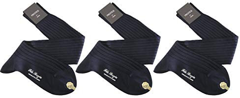 (3 PAIA) Calze uomo lunghe a coste in pregiatissimo cotone 100% filo scozia CLASSIC (BLU, 45-47, numeric_45)