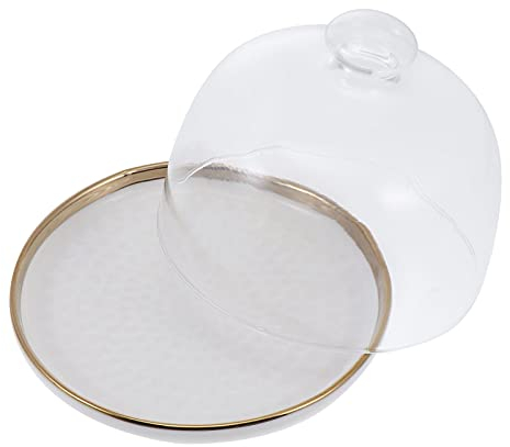YARNOW 1 Satz Kuchenform Aus Keramik Kuchenständer Mit Glasglocke Tortenplatte Mit Glashaube Pralinenschale Süßigkeiten Kuchenteller Mit Käseglocke Besteckset Weiß Dessertteller Obst